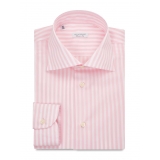 Viola Milano - Long Sleeve Shirt - Pink Stripe - Handmade in Italy - Luxury Exclusive Collection