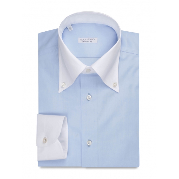 Viola Milano - Contrast Collar Shirt - Light Blue - Handmade in Italy - Luxury Exclusive Collection