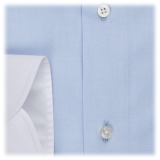 Viola Milano - Camicia con Collo a Contrasto - Azzurra - Handmade in Italy - Luxury Exclusive Collection