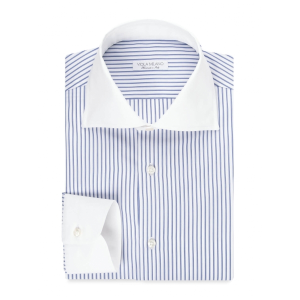 Viola Milano - Contrast Collar Shirt - Multi Stripe - Handmade in Italy - Luxury Exclusive Collection