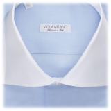 Viola Milano - Camicia con Collo a Contrasto - Blu e Bianco - Handmade in Italy - Luxury Exclusive Collection