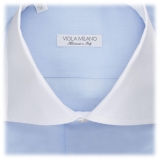 Viola Milano - Contrast Collar Shirt - Blue and White - Handmade in Italy - Luxury Exclusive Collection