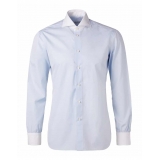 Viola Milano - Contrast Collar Shirt - Blue and White - Handmade in Italy - Luxury Exclusive Collection