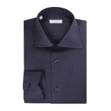 Viola Milano - Solid 100% Linen Shirt – Navy - Handmade in Italy - Luxury Exclusive Collection