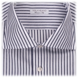 Viola Milano - Camicia a Manica Lunga - Mezzanotte e Bianco - Handmade in Italy - Luxury Exclusive Collection