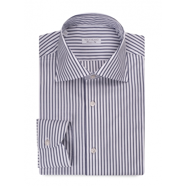 Viola Milano - Long Sleeve Shirt - Midnight and White - Handmade in Italy - Luxury Exclusive Collection