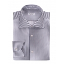 Viola Milano - Camicia a Manica Lunga - Mezzanotte e Bianco - Handmade in Italy - Luxury Exclusive Collection