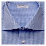 Viola Milano - Micro Check Shirt - Blue and White - Handmade in Italy - Luxury Exclusive Collection