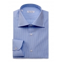 Viola Milano - Micro Check Shirt - Blue and White - Handmade in Italy - Luxury Exclusive Collection