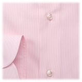 Viola Milano - Micro Stripe Shirt - Pink and White - Handmade in Italy - Luxury Exclusive Collection