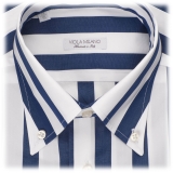 Viola Milano - Camicia a Righe - Navy e Bianco - Handmade in Italy - Luxury Exclusive Collection