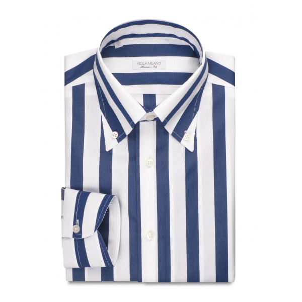 Viola Milano - Stripe Shirt - Navy and White - Handmade in Italy - Luxury Exclusive Collection
