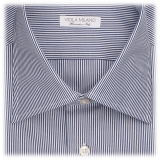 Viola Milano - Stripe Napoli Collar Shirt - Navy and White - Handmade in Italy - Luxury Exclusive Collection