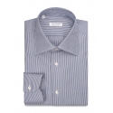 Viola Milano - Camicia Collo Napoli a Righe - Navy e Bianco - Handmade in Italy - Luxury Exclusive Collection