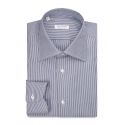 Viola Milano - Stripe Napoli Collar Shirt - Navy and White - Handmade in Italy - Luxury Exclusive Collection