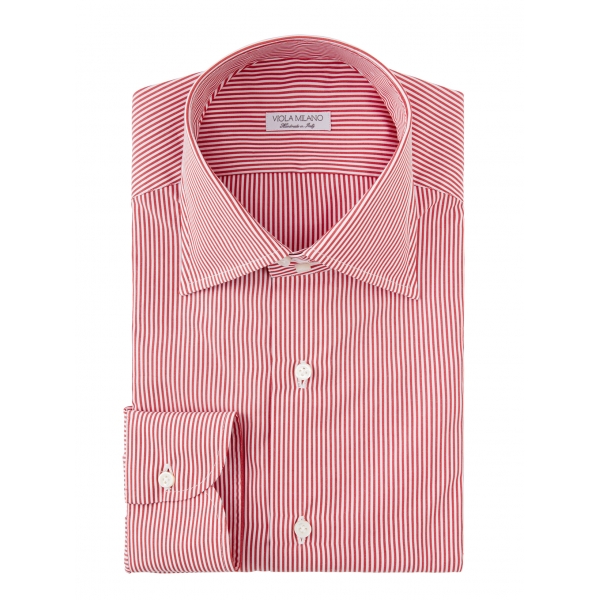 Viola Milano - Stripe Napoli Collar Shirt - Red and White - Handmade in ...