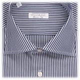 Viola Milano - Como Stripe Shirt - Midnight and White - Handmade in Italy - Luxury Exclusive Collection