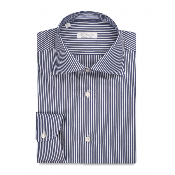 Viola Milano - Como Stripe Shirt - Midnight and White - Handmade in Italy - Luxury Exclusive Collection