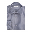 Viola Milano - Camicia a Righe Como - Mezzanotte e Bianco - Handmade in Italy - Luxury Exclusive Collection