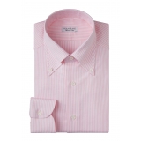 Viola Milano - Camicia Oxford Americana a Righe - Rosa e Bianco - Handmade in Italy - Luxury Exclusive Collection