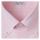 Viola Milano - Camicia Oxford Americana a Righe - Rosa e Bianco - Handmade in Italy - Luxury Exclusive Collection