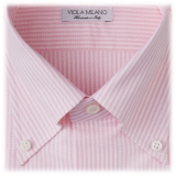 Viola Milano - Stripe American Oxford Shirt - Pink and White - Handmade in Italy - Luxury Exclusive Collection