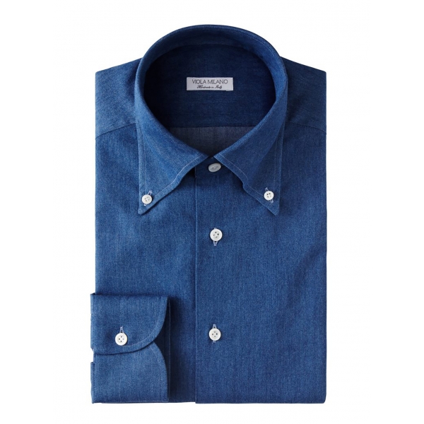 Viola Milano - Classic Denim Button-Down Collar Shirt - Denim - Handmade in Italy - Luxury Exclusive Collection