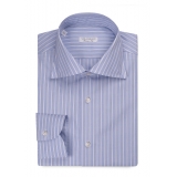 Viola Milano - Camicia Multi Riga -  Mix Azzurro - Handmade in Italy - Luxury Exclusive Collection