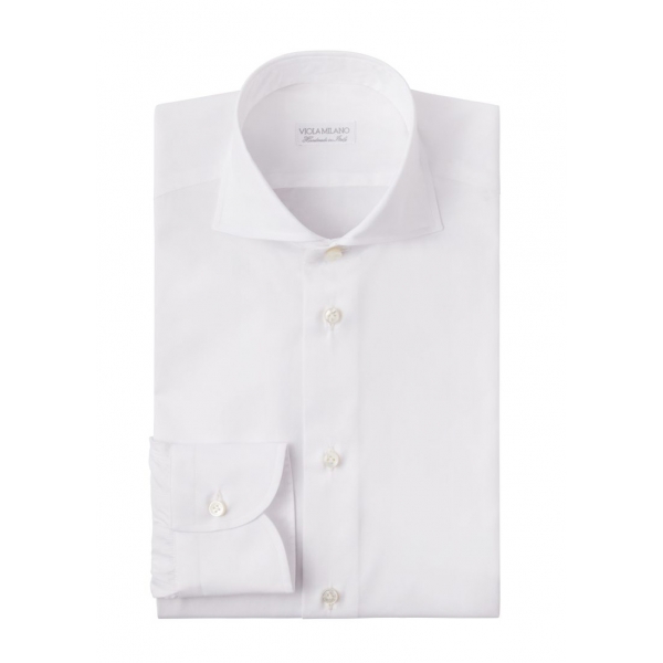Viola Milano - Classic Solid Color Shirt - White - Handmade in Italy - Luxury Exclusive Collection