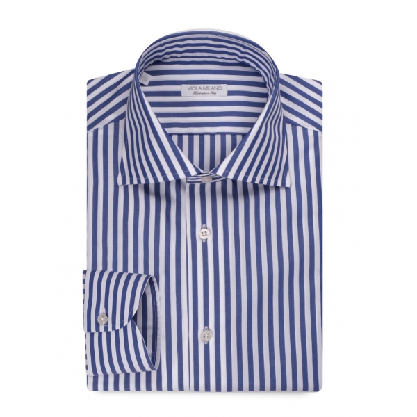 Viola Milano - Como Stripe Shirt - Light Blue and White - Handmade in Italy - Luxury Exclusive Collection