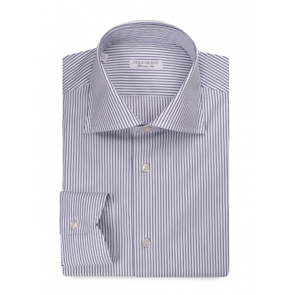 Viola Milano - Classic Stripe Shirt - Midnight and White - Handmade in Italy - Luxury Exclusive Collection