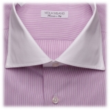 Viola Milano - Contrast Collar Shirt - Viola and White - Handmade in Italy - Luxury Exclusive Collection