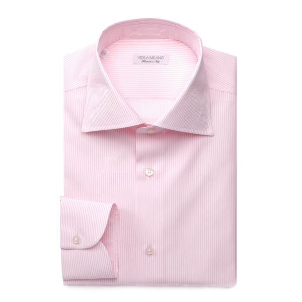Viola Milano - Classic Stripe Shirt - Pink and White - Handmade in Italy - Luxury Exclusive Collection