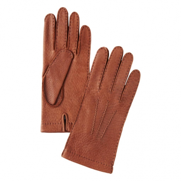 Viola Milano - Unlined Real Peccary Gloves - Camel - Handmade in Italy - Luxury Exclusive Collection
