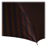 Viola Milano - Stripe Chestnut Umbrella - Navy and Brown - Handmade in Italy - Luxury Exclusive Collection