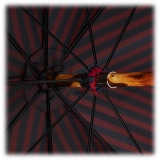 Viola Milano - Stripe Chestnut Umbrella - Navy and Red - Handmade in Italy - Luxury Exclusive Collection