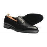 Viola Milano - Milanese Calf Leather Penny Loafer - Black - Handmade in Italy - Luxury Exclusive Collection