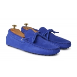 Viola Milano - Mocassino Scamosciato con Gommino - Blu - Handmade in Italy - Luxury Exclusive Collection