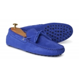 Viola Milano - Mocassino Scamosciato con Gommino - Blu - Handmade in Italy - Luxury Exclusive Collection