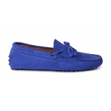 Viola Milano - Gommino Suede Loafer - Blue - Handmade in Italy - Luxury Exclusive Collection