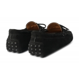 Viola Milano - Mocassino Scamosciato con Gommino - Nero - Handmade in Italy - Luxury Exclusive Collection