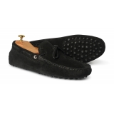 Viola Milano - Mocassino Scamosciato con Gommino - Nero - Handmade in Italy - Luxury Exclusive Collection