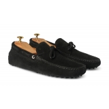 Viola Milano - Mocassino Scamosciato con Gommino - Nero - Handmade in Italy - Luxury Exclusive Collection