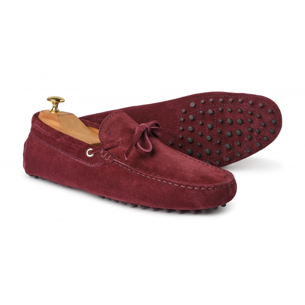 Viola Milano - Gommino Suede Loafer - Bordeaux - Handmade in Italy - Luxury Exclusive Collection