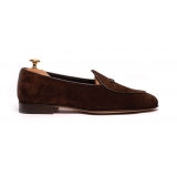 Viola Milano - Unlined Belgian Loafer - Brown Suede - Handmade in Italy - Luxury Exclusive Collection