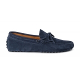 Viola Milano - Mocassino Scamosciato con Gommino - Navy - Handmade in Italy - Luxury Exclusive Collection