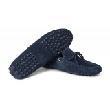 Viola Milano - Mocassino Scamosciato con Gommino - Navy - Handmade in Italy - Luxury Exclusive Collection