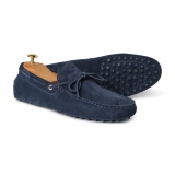 Viola Milano - Mocassino Scamosciato con Gommino - Navy - Handmade in Italy - Luxury Exclusive Collection