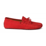 Viola Milano - Gommino Suede Loafer - Red - Handmade in Italy - Luxury Exclusive Collection