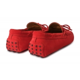 Viola Milano - Mocassino Scamosciato con Gommino - Rosso - Handmade in Italy - Luxury Exclusive Collection